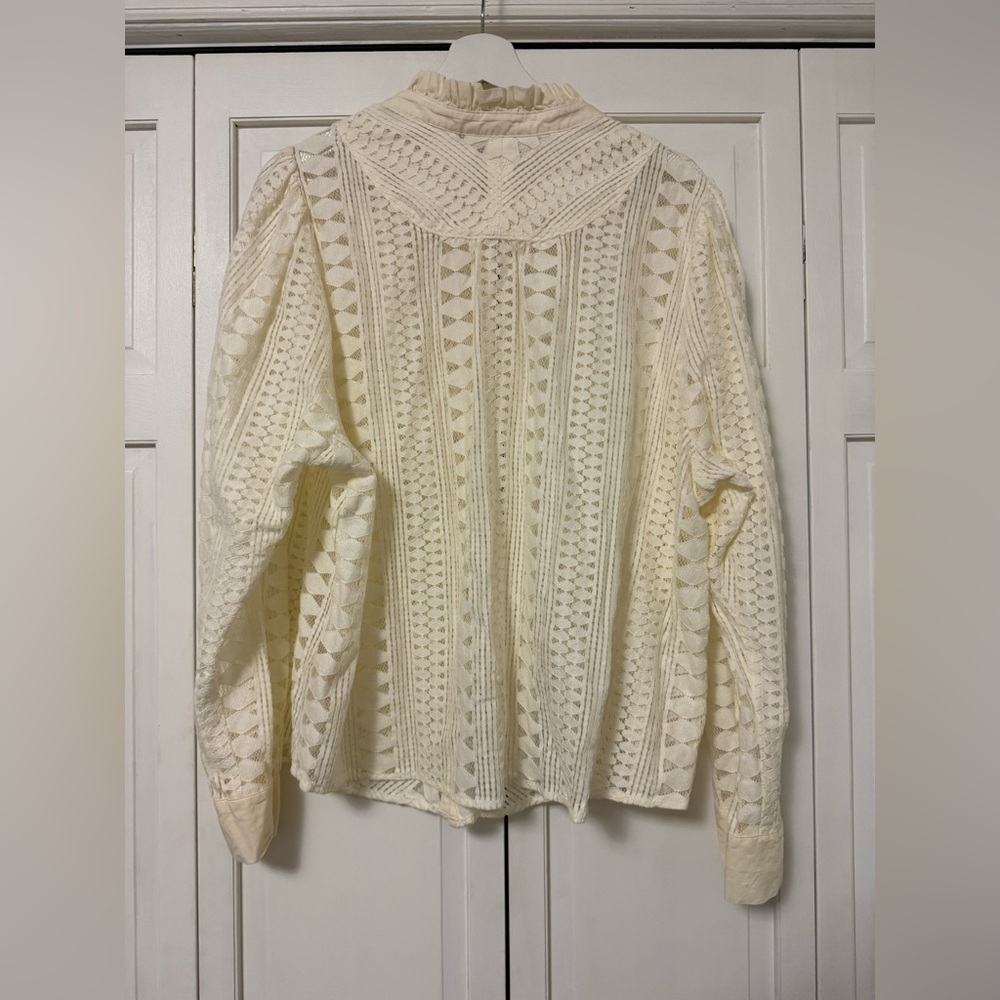 By Anthropologie Cream Lace Knit Ruffled Button Up Blouse Victorian Peasant 22W - Picture 3 of 9